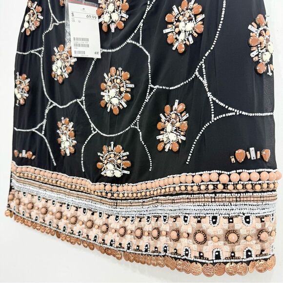 H&M Black Tan Cream Embroidered Beaded Jewel Embellished Tribal Mini Skirt NEW - Picture 10 of 15